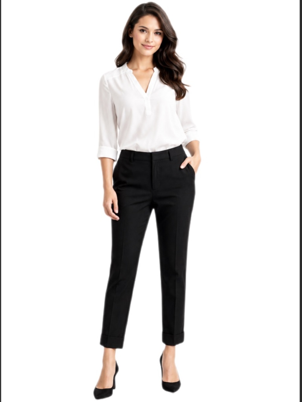 White House Black Market The Girlfriend Ankle Pants Black Cuffed Stretch 8P